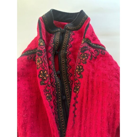 Dale of Norway XL RED Wool Pointelle Folk Nordic Knit Cardigan Sweater Jacket - Picture 6 of 10